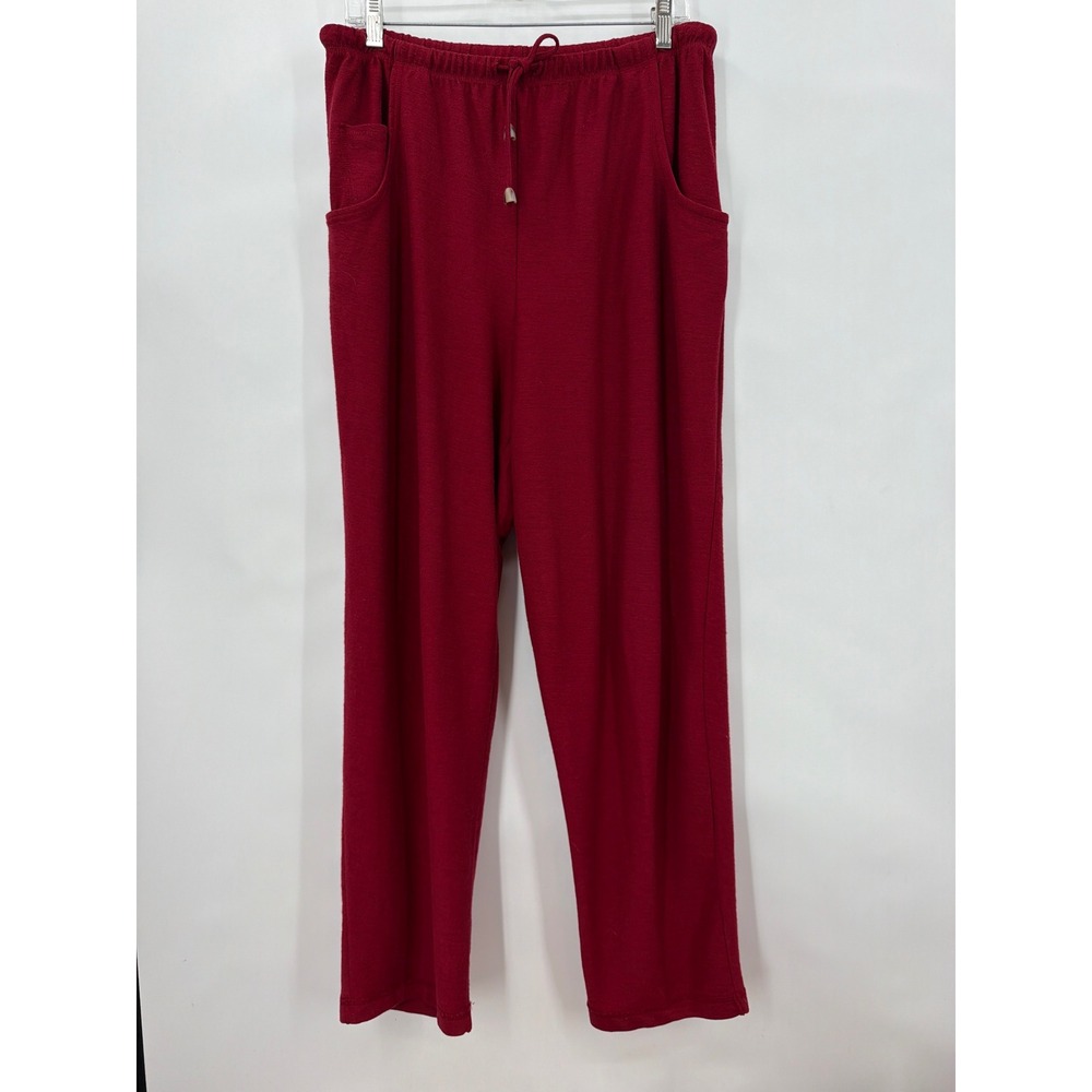 Vintage‎ LT Sport Deep Red Cotton Linen Ramie Knit Drawstring Wide Leg Pants Med